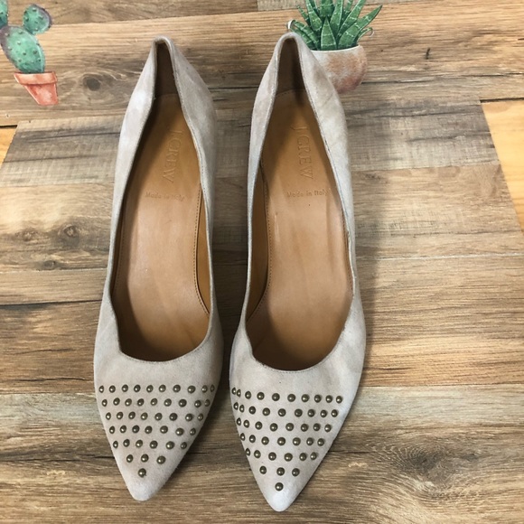 J. Crew beige studded suede pointy toe heels size 9.5 - Picture 10 of 11